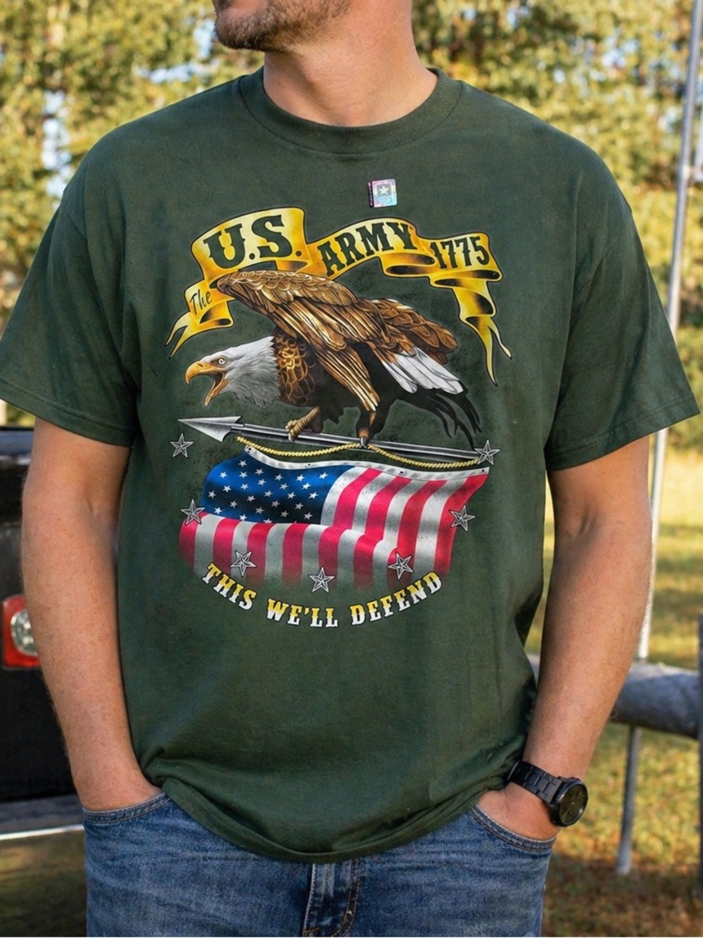 U.S. Army Eagle Flag Graphic Tee Size 2XL Made in USA